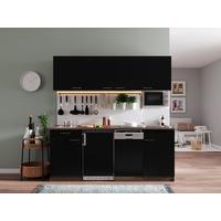 Küchenzeile Economy mit Geräten 195 cm Schwarz/Eiche Dekor - Eichefarben/Schwarz, Basics, Holzwerkstoff (195cm) - Respekta
