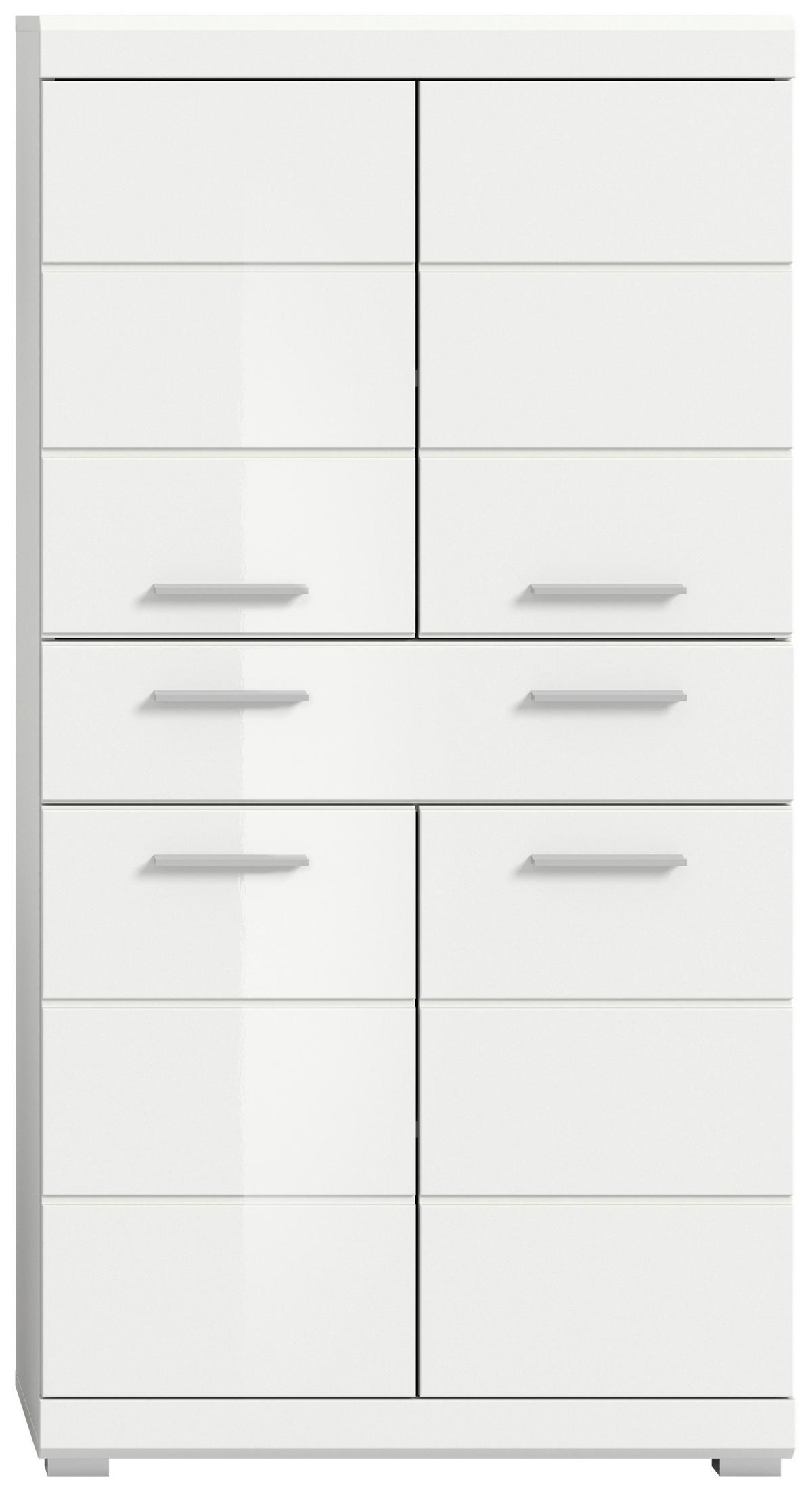 Midischrank Scout Weiß Hg B: 74 cm - Weiß Hochglanz/Silberfarben, MODERN, Holzwerkstoff (74/141/31cm) - MID.YOU