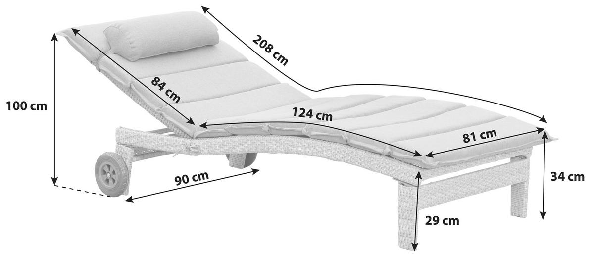 Sonnenliege Andalusia Metall/Kunststoff mit Auflage - Grau, ROMANTIK / LANDHAUS, Kunststoff/Metall (90/100/208cm) - Gardenson