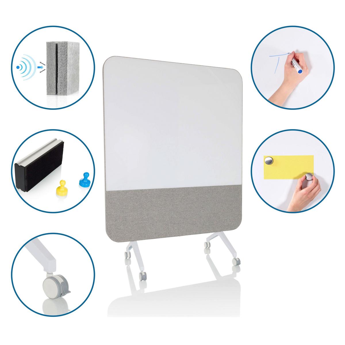 Akustikwand Mit Whiteboard Vision Board - Grau, Basics, Glas/Kunststoff (120/164/60cm) - MID.YOU