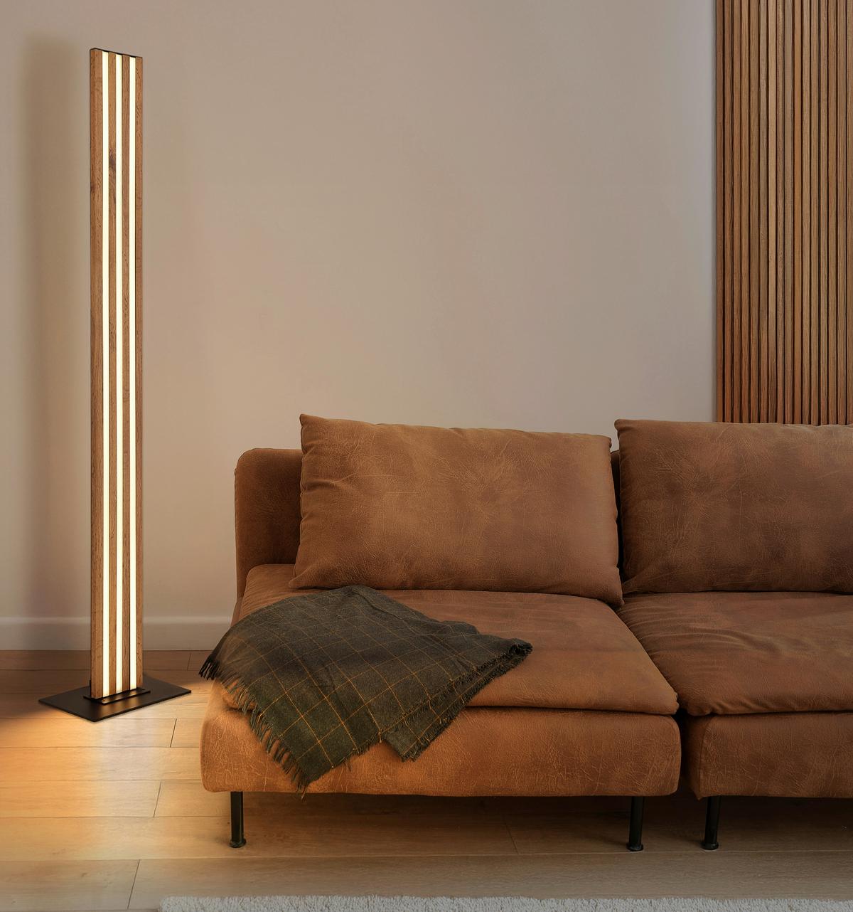 Stehleuchte matt 230V, ca. 30x18x140 cm - Dunkelbraun/Opal, Design, Holzwerkstoff/Kunststoff (30/18/140cm) - Globo