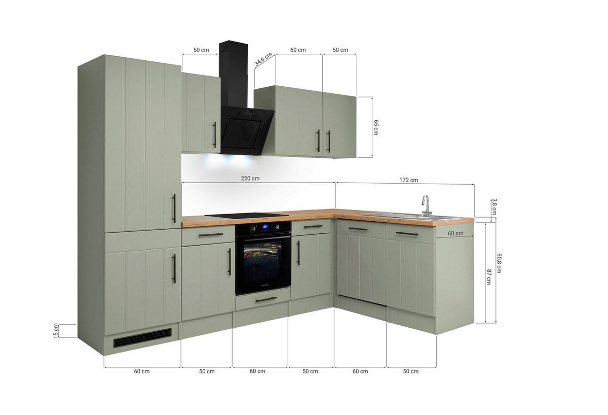 Eckküche Anton Wildeiche/Schilfgrün B: 280cm - Schilfgrün/Wildeiche, Trend, Holzwerkstoff (280/172cm) - Respekta