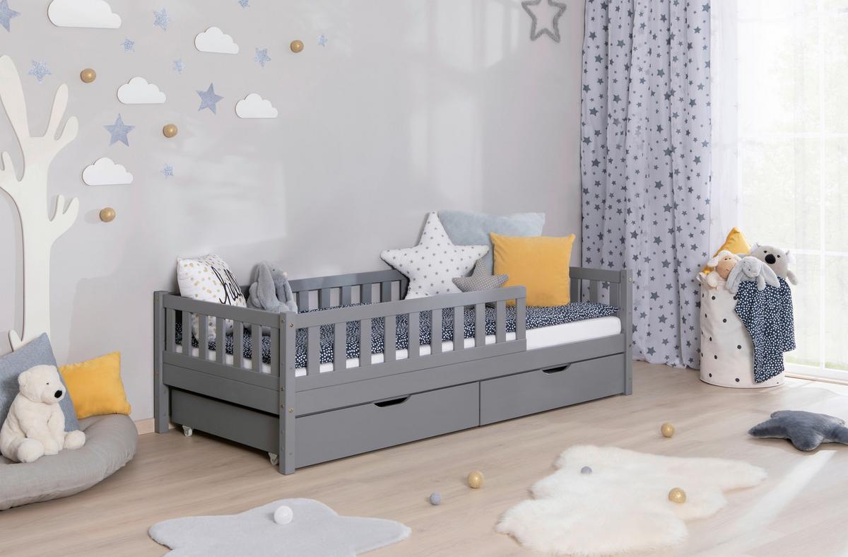 Hausbett Lou Bettschublade Hellgrau B: 90 cm - Hellgrau/Weiß, MODERN, Holz/Textil (90/200cm) - MID.YOU