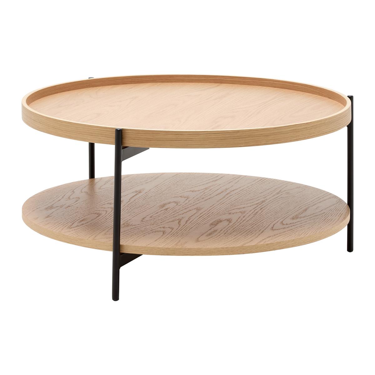 Konferenčný stolík PLATE 80 - čierna/prírodná farba, Modern, kov/kompozitné drevo (80/40/80cm) - Mömax