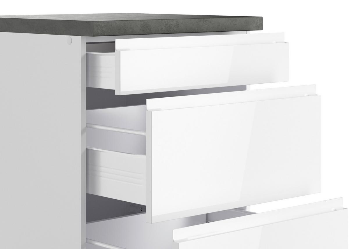Küchenunterschrank Monza B: 60 Cm Weiß/grau 3 Laden - Weiß Hochglanz/Weiß, LIFESTYLE, Holzwerkstoff (60/86/60cm) - Held