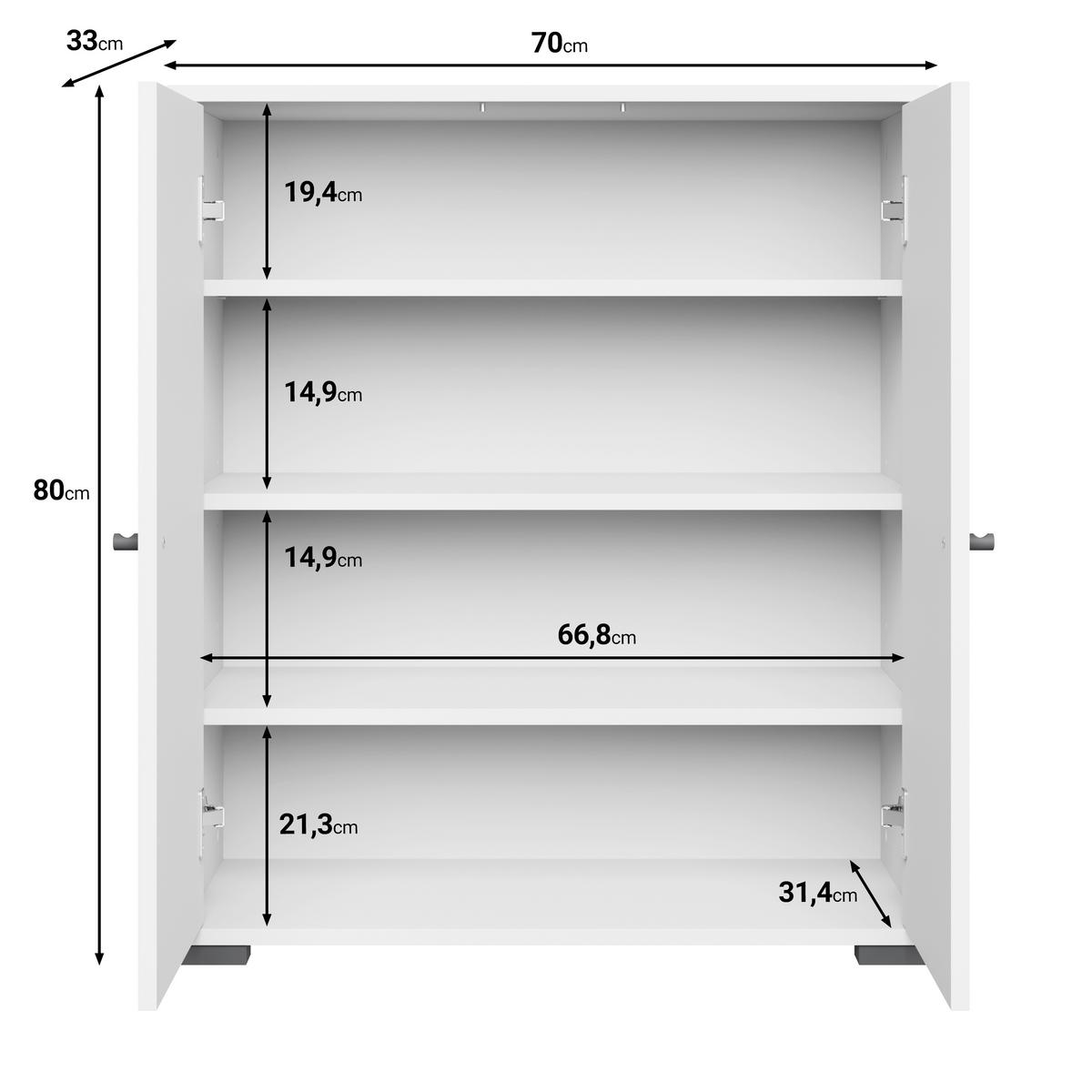 Schuhschrank Dino 014 Weiß B: 70 Cm - Schwarz/Weiß, Basics, Holzwerkstoff (70/80/33cm) - P & B
