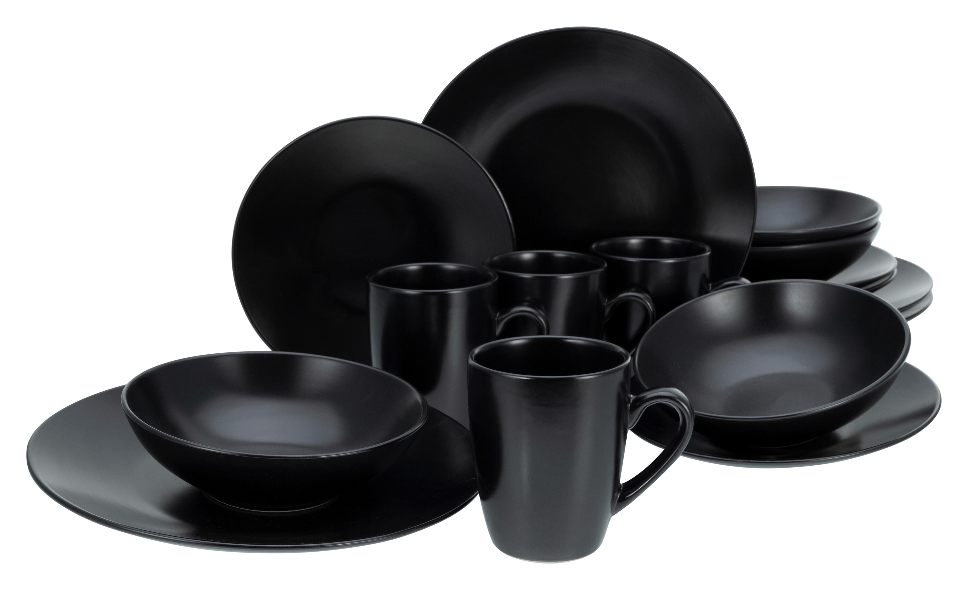 Kombiservice Keramik 4 Personen Geschirr Set - Schwarz, Trend, Keramik - Creatable