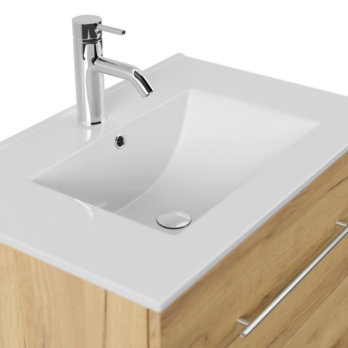 WASCHTISCHKOMBI Homeline, Eichefarben B: 71 cm - Eichefarben/Weiß, Basics, Keramik/Holzwerkstoff (71cm) - MID.YOU