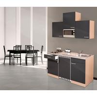 Miniküche Mit Kühlschrank B: 150 Cm Grau/buchefarben - Buchefarben/Grau, KONVENTIONELL, Holzwerkstoff (150cm) - Respekta