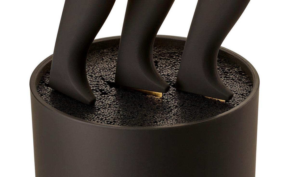 Messerblock Schwarz/Gold Kunststoff 4--Teilig. - Goldfarben/Schwarz, Basics, Kunststoff (11/22cm) - Echtwerk