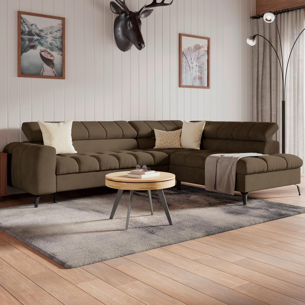 Ecksofa Volf rechts new braun, S: 261x203 cm - Schwarz/Braun, Trend, Kunststoff/Textil (261/203cm)
