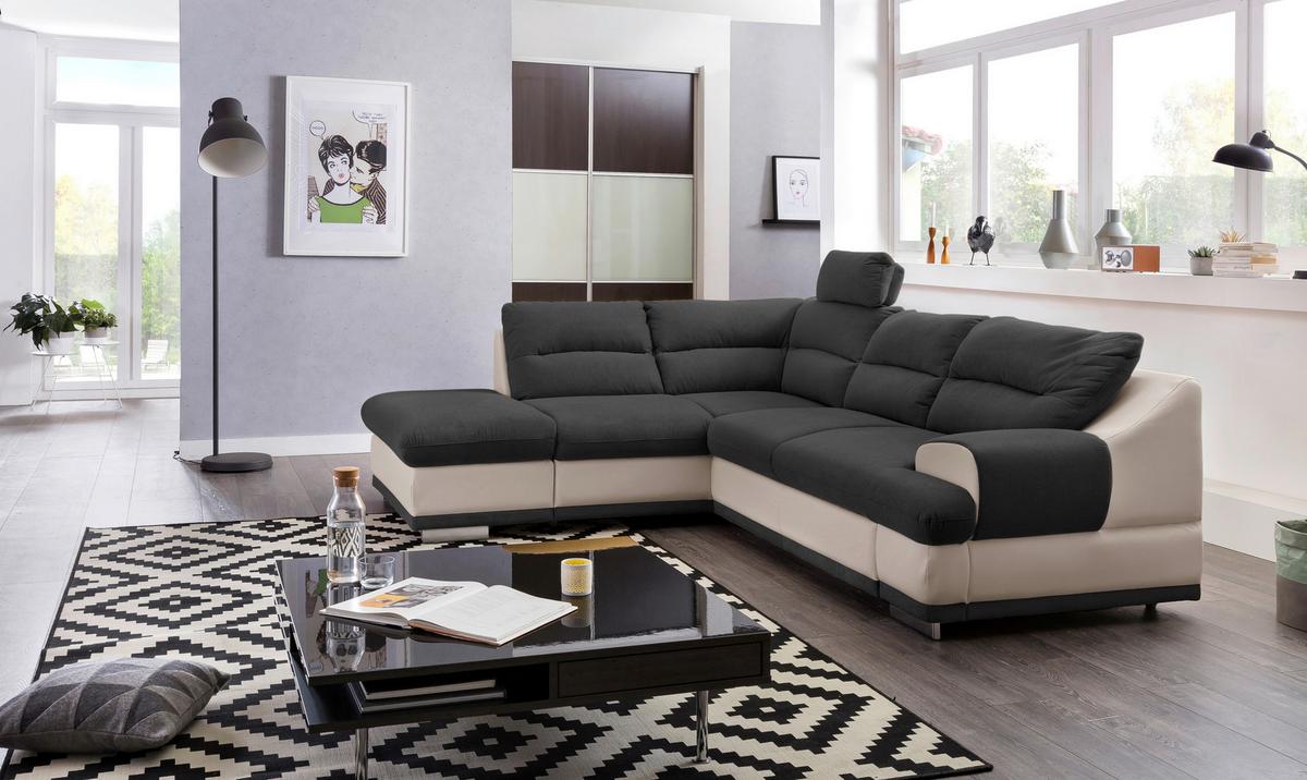 Ecksofa mit Schlaffunktion & Bk, Seaside Schwarz/Sandfarben - Sandfarben/Chromfarben, KONVENTIONELL, Textil (217/264cm) - MID.YOU