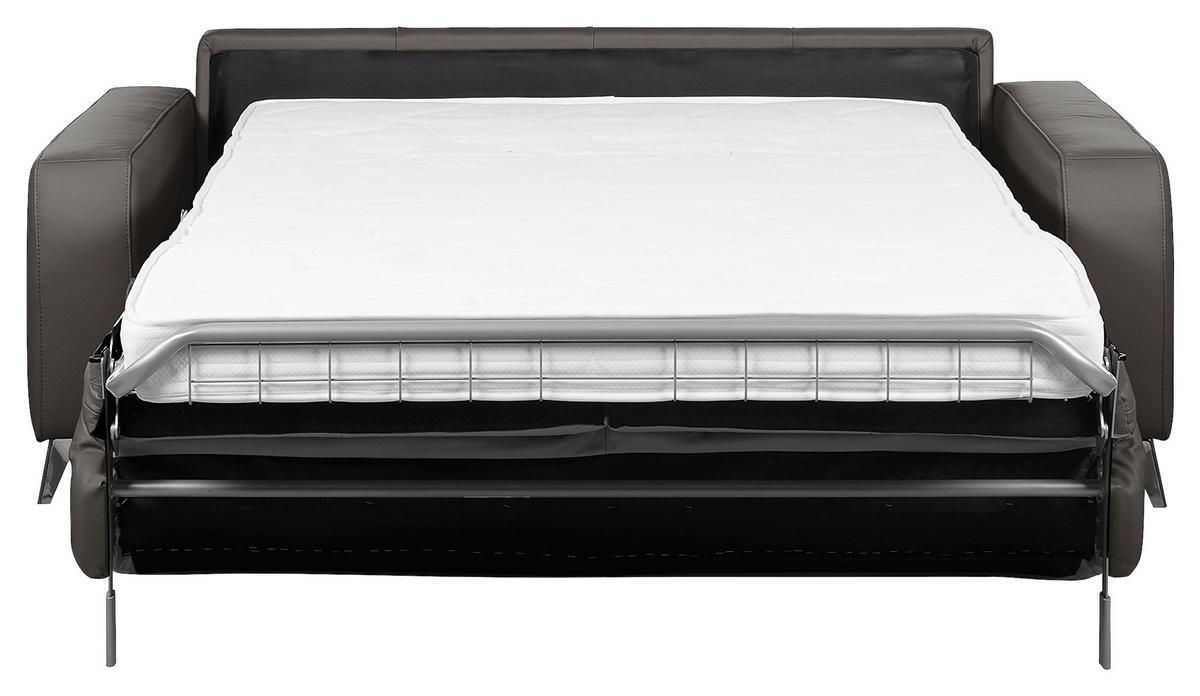 Schlafsofa Aloe Echtleder Dunkelbraun B: 204 Cm - Dunkelbraun/Silberfarben, Design, Leder (204/84/104cm) - Livetastic