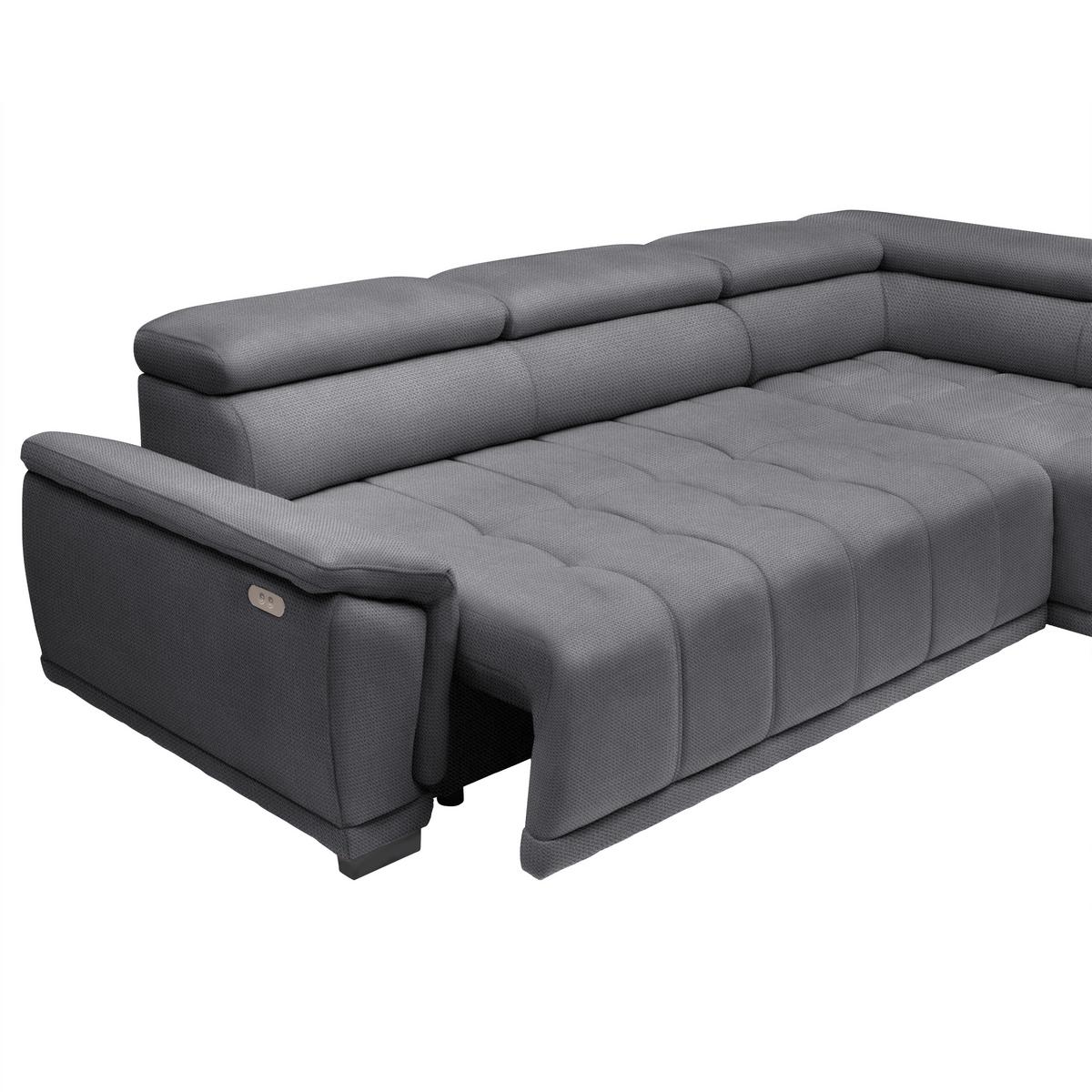 Rohová sedačka GRINALDI, pravá, modrosivá - čierna/modrosivá, Modern, textil/plast (283/206cm) - Premium Living