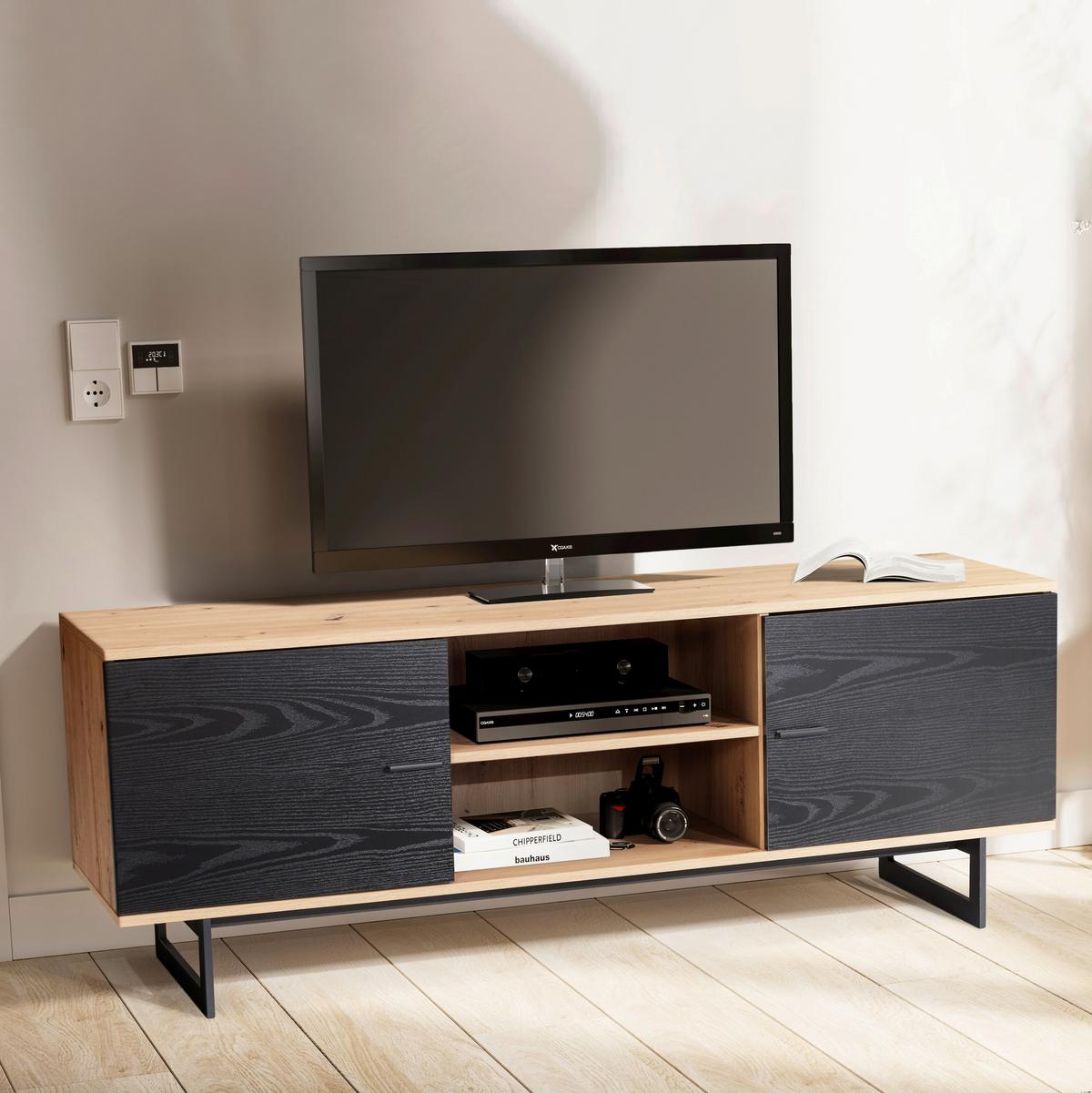NÍZKA KOMODA WL6.822 - čierna/farba duba, Design, kov/kompozitné drevo (150/55/40cm) - Livetastic