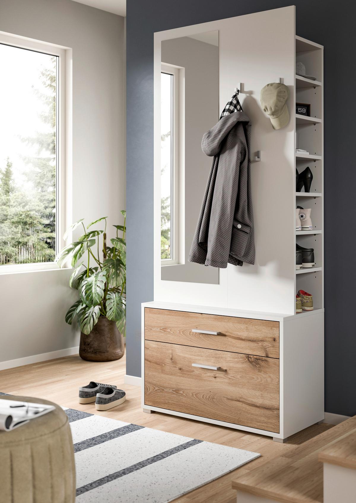 GARDEROBE Polo Weiß/Eiche dunkel B: 80cm - Eiche dunkel/Weiß, Design, Holzwerkstoff (80/190/38cm) - Livetastic