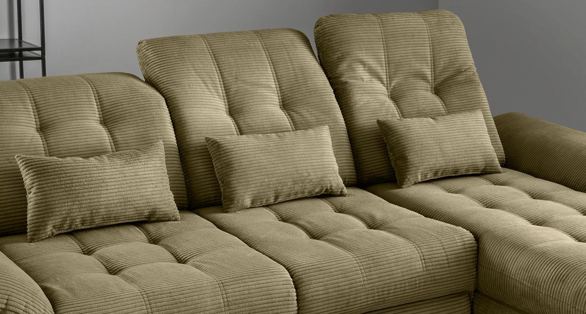 Eckschlafsofa Delphino Goldfarben S: 273x189 cm - Schwarz/Olivgrün, MODERN, Textil (273/189cm) - Livetastic