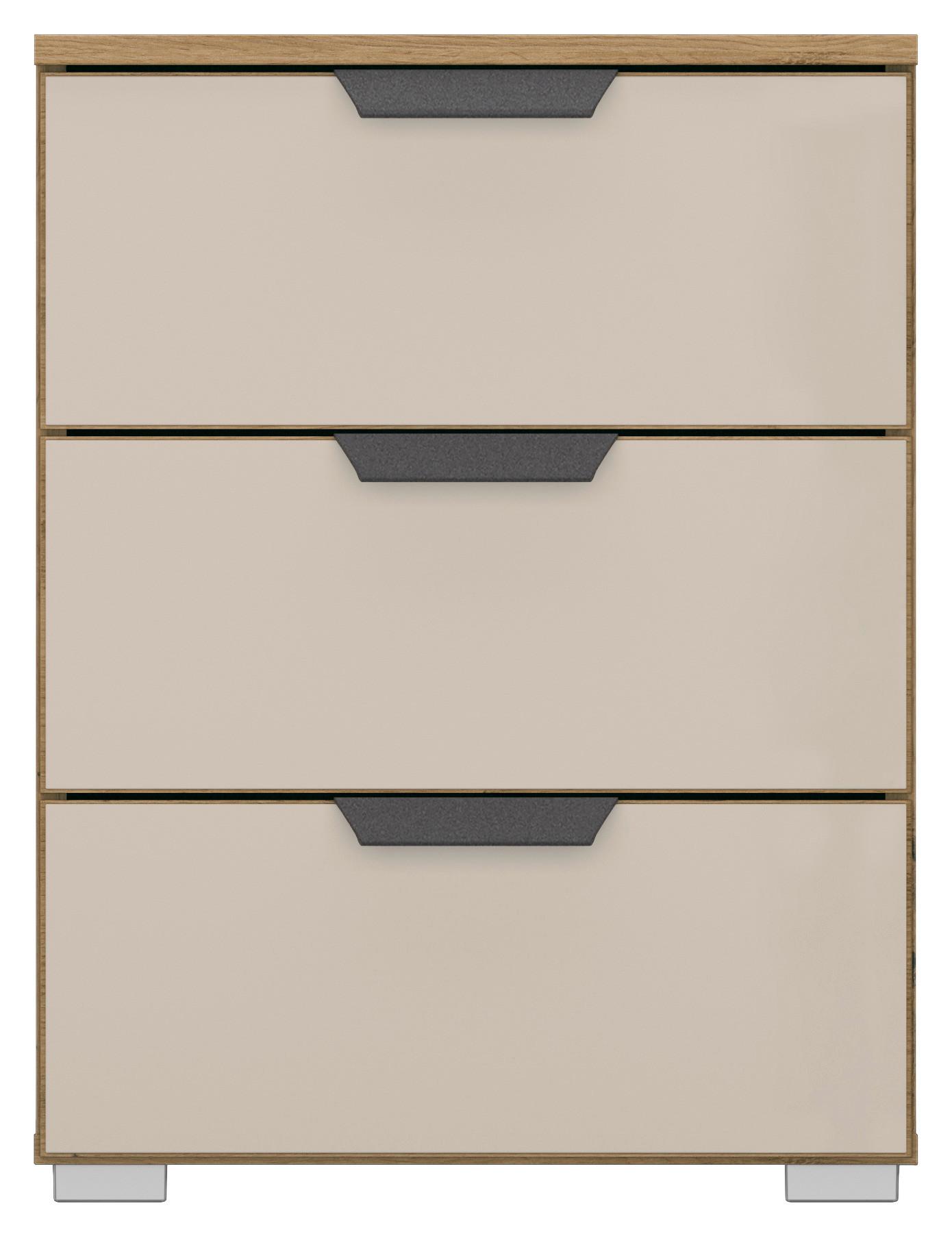 Nachtkästchen Champagner/ Eiche Dekor H: 62 Cn Artemis - Champagner/Alufarben, MODERN, Glas/Holzwerkstoff (47/62/42cm) - Rauch Möbel