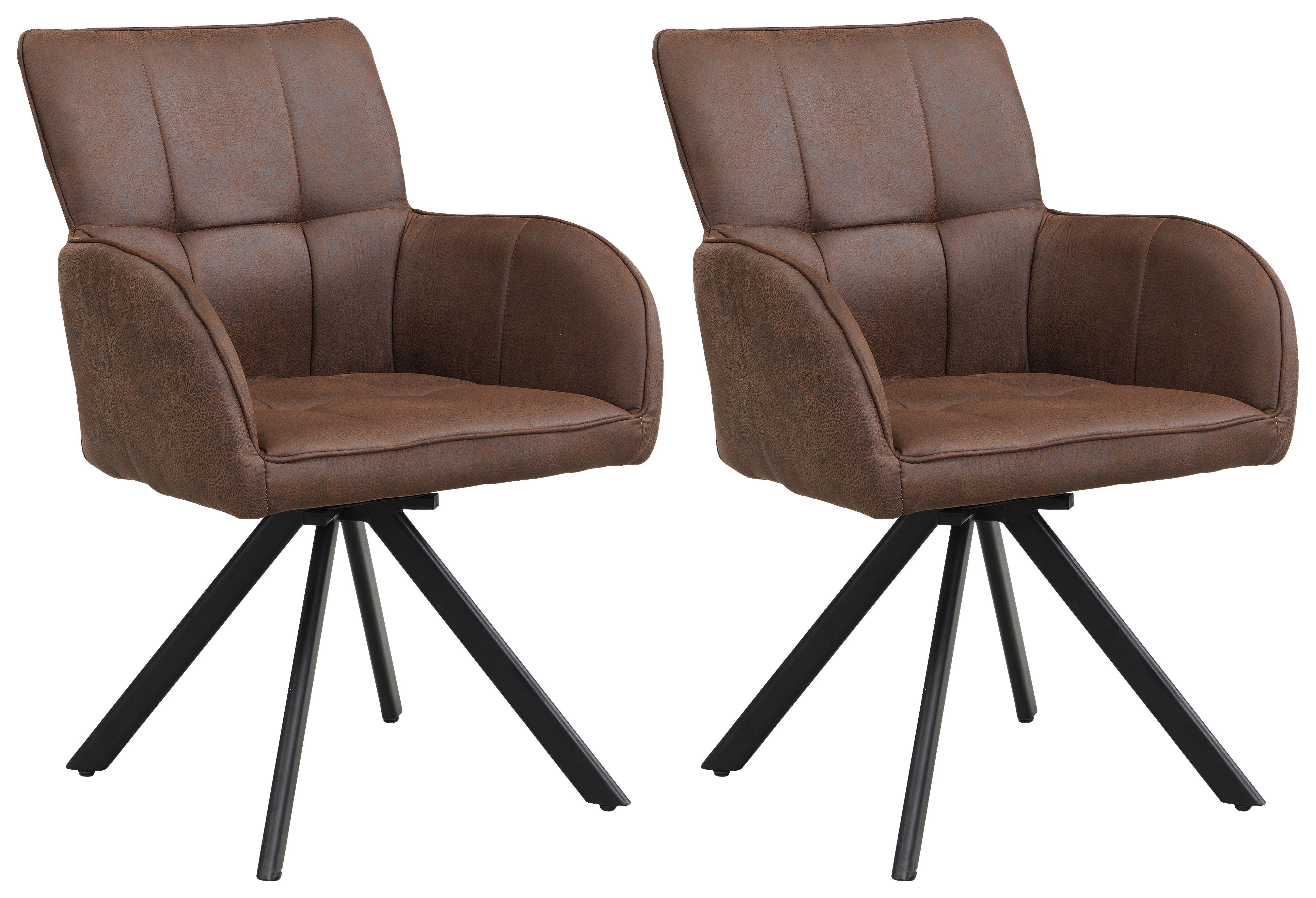 Armlehnstuhl-Set Enna - Schwarz/Braun, KONVENTIONELL, Textil/Metall (59/84.5/62.5cm) - Livetastic