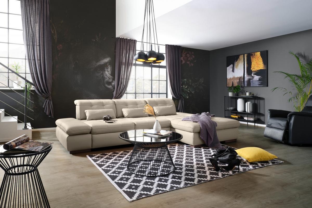Rohová sedačka SANFINO, pravá, svetlě šedá pravá kůže - světle šedá/barvy chromu, Konvenční, kov/kůže (305/199cm) - Premium Living