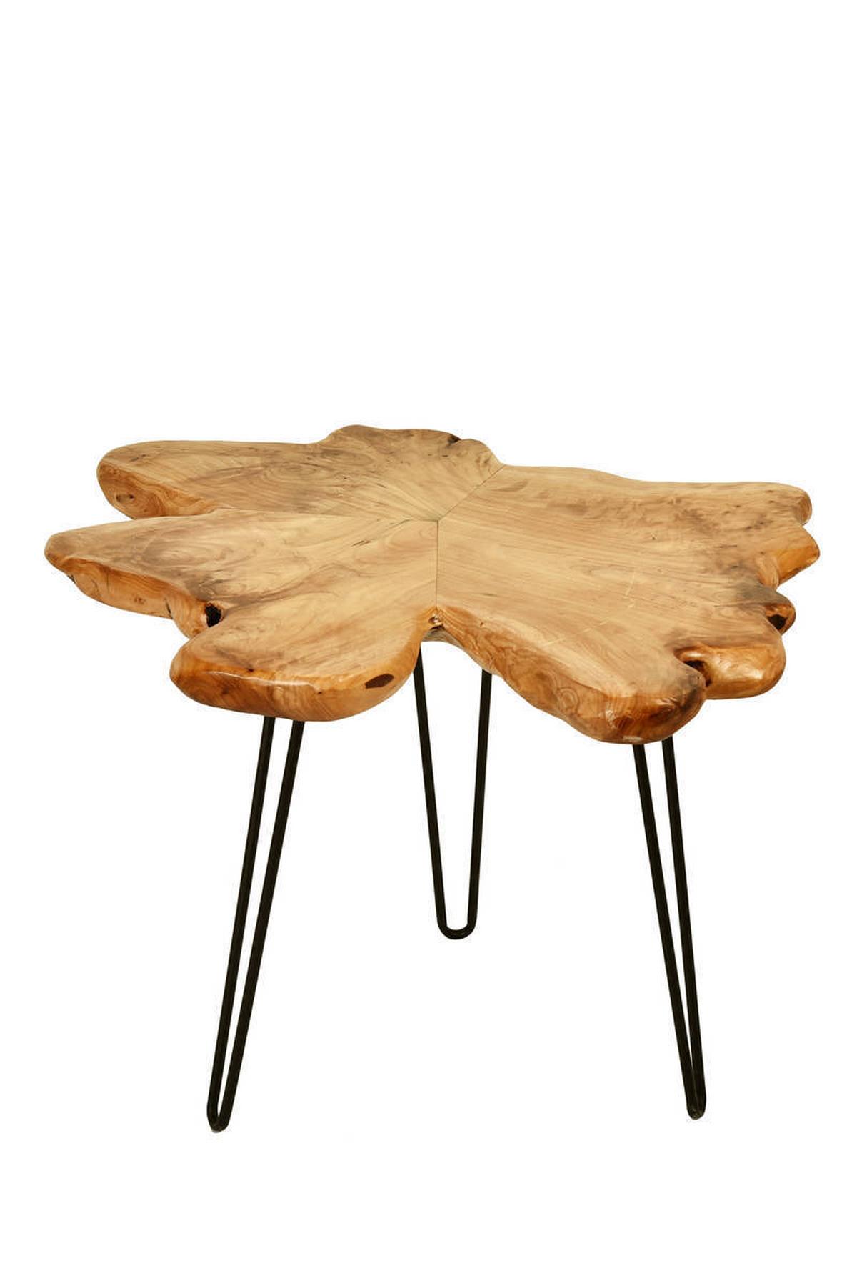 Beistelltisch Woody Hellbraun/schwarz - Hellbraun/Schwarz, Basics, Holz/Metall (50/60/52cm) - Kayoom