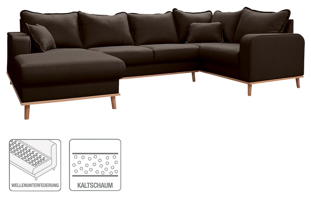 Wohnlandschaft Beata D. Braun U:170x296x167cm - Wengefarben/Dunkelbraun, Design, Textil (170/296/167cm) - Livetastic