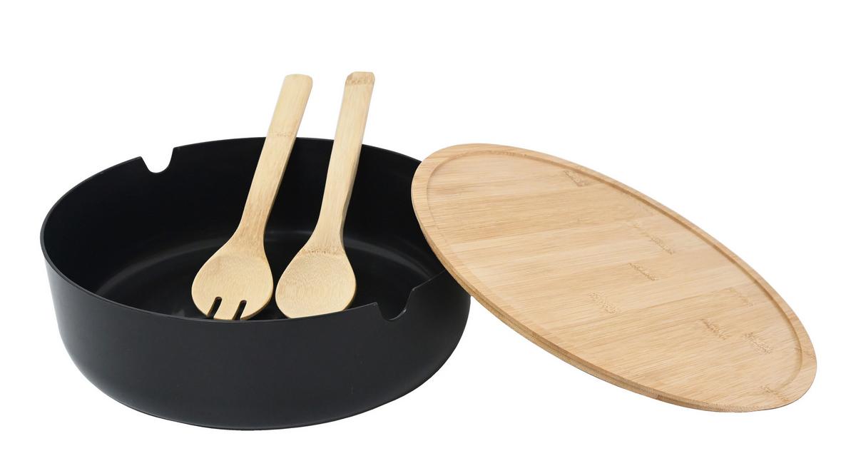 Salátová mísa s příslušenstvím MAGNUS - černá/přírodní barvy, Konvenční, plast/přírodní materiály (30,5/9,5cm) - Mömax
