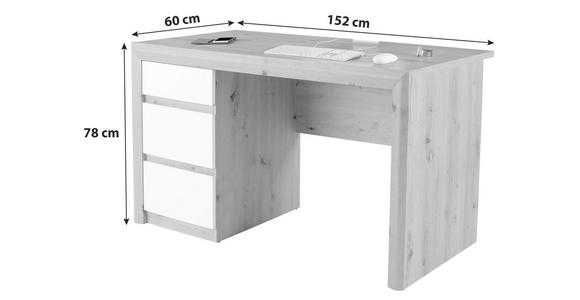 Schreibtisch mit Stauraum B 152cm H 78cm Kashmir New - Eichefarben/Weiß, MODERN, Holzwerkstoff (152/78/60cm) - James Wood