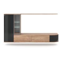 Obývacia stena čierna/farba duba - čierna/farba duba, Design, kompozitné drevo/sklo (255/130/40cm) - MID.YOU