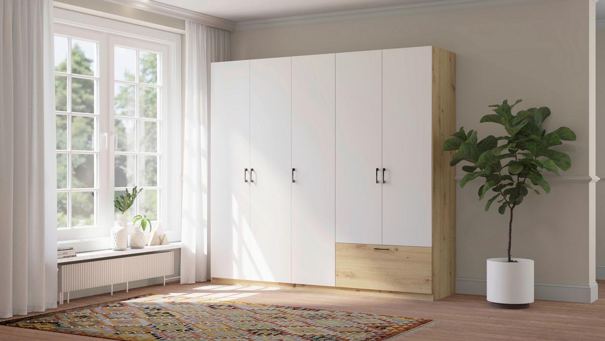 Nyílóajtós Szekrény Mila 225/210 Cm - Artisan tölgy/fehér, Konventionell, faalapú anyag (225/210/54cm)