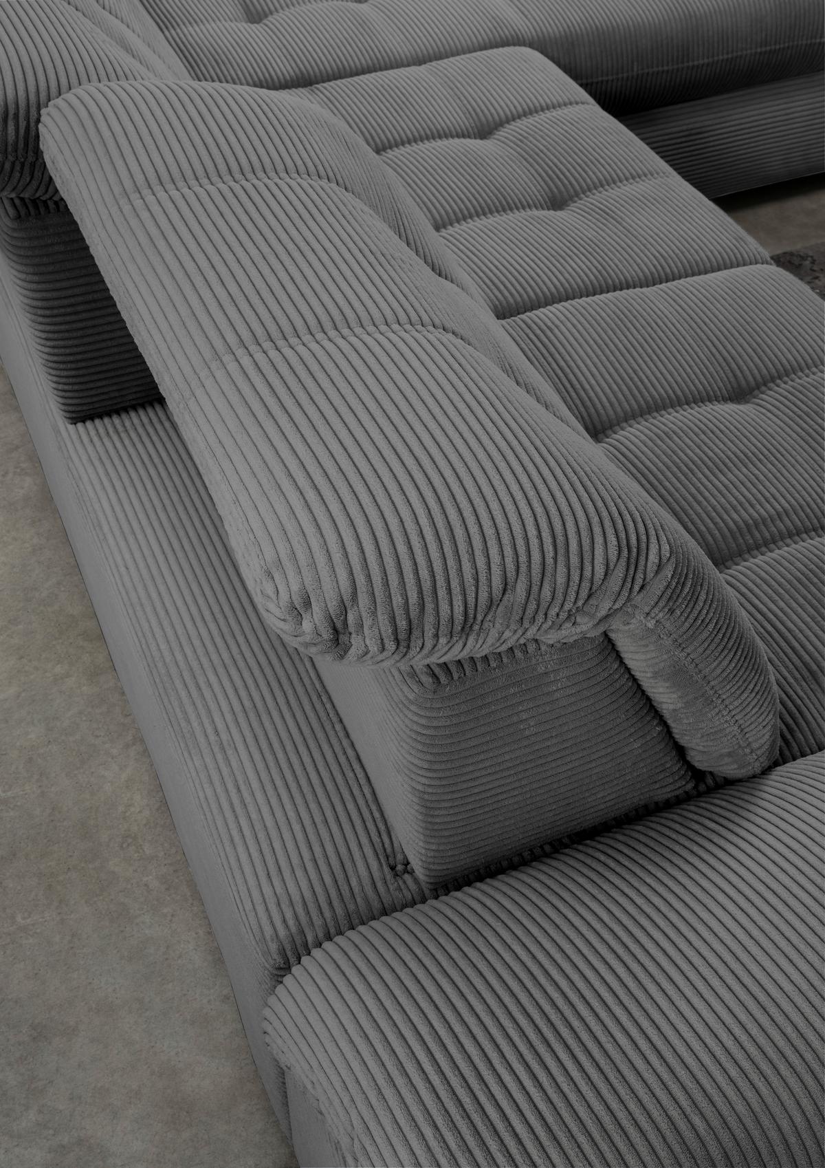 Wohnlandschaft mit Bettkasten Rigatti Grau B: 387 cm - Schwarz/Grau, MODERN, Textil (184/387/252cm) - Livetastic