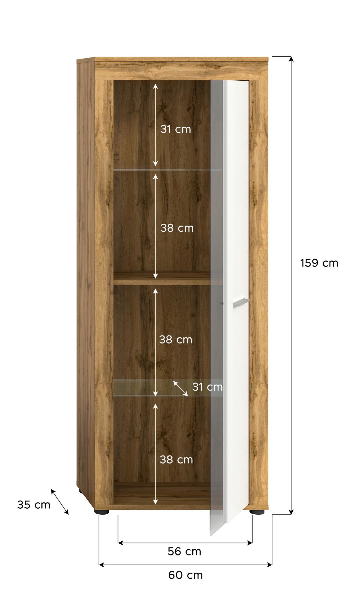 Vitrine Jam Eiche Dekor B: 60 Cm - Eiche Wotan, Design, Glas/Holzwerkstoff (60/159/35cm) - MID.YOU