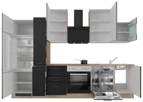 Küchenblock Capri Eiche/schwarz B: 310 Cm - Eichefarben/Schwarz, MODERN, Holzwerkstoff (310cm) - FlexWell