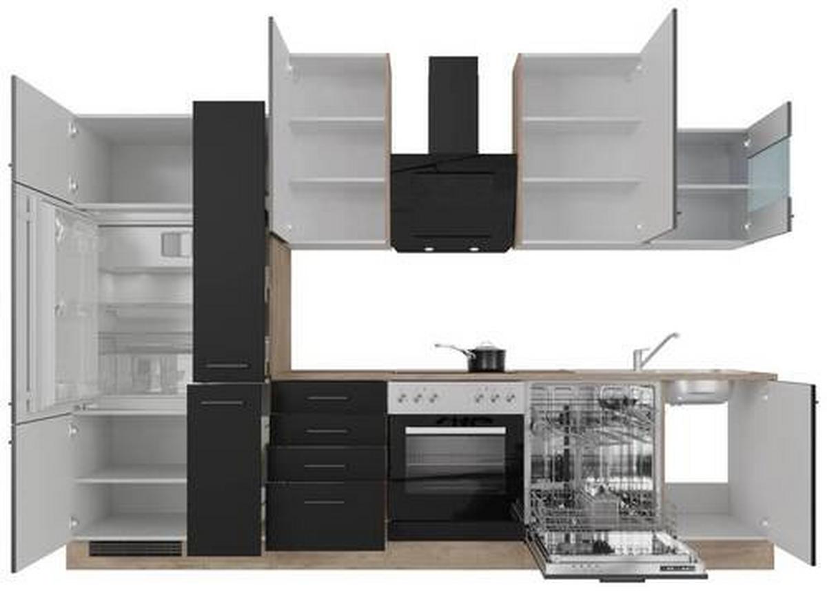 Küchenblock Capri Eiche/schwarz B: 310 Cm - Eichefarben/Schwarz, MODERN, Holzwerkstoff (310cm) - FlexWell