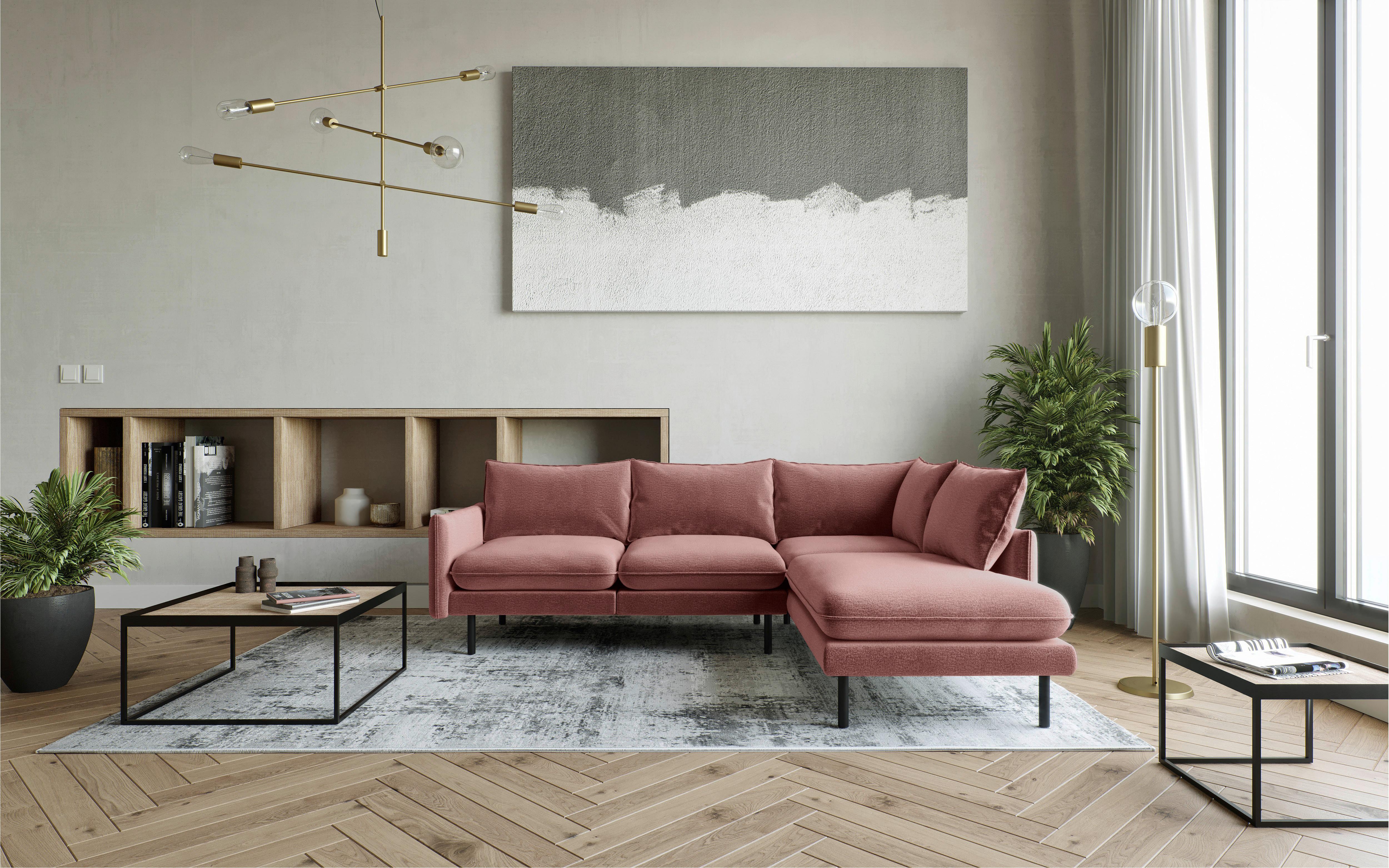 Ecksofa Samos Altrosa S: 267x204 Cm - Altrosa/Schwarz, Design, Textil (267/204cm) - Livetastic