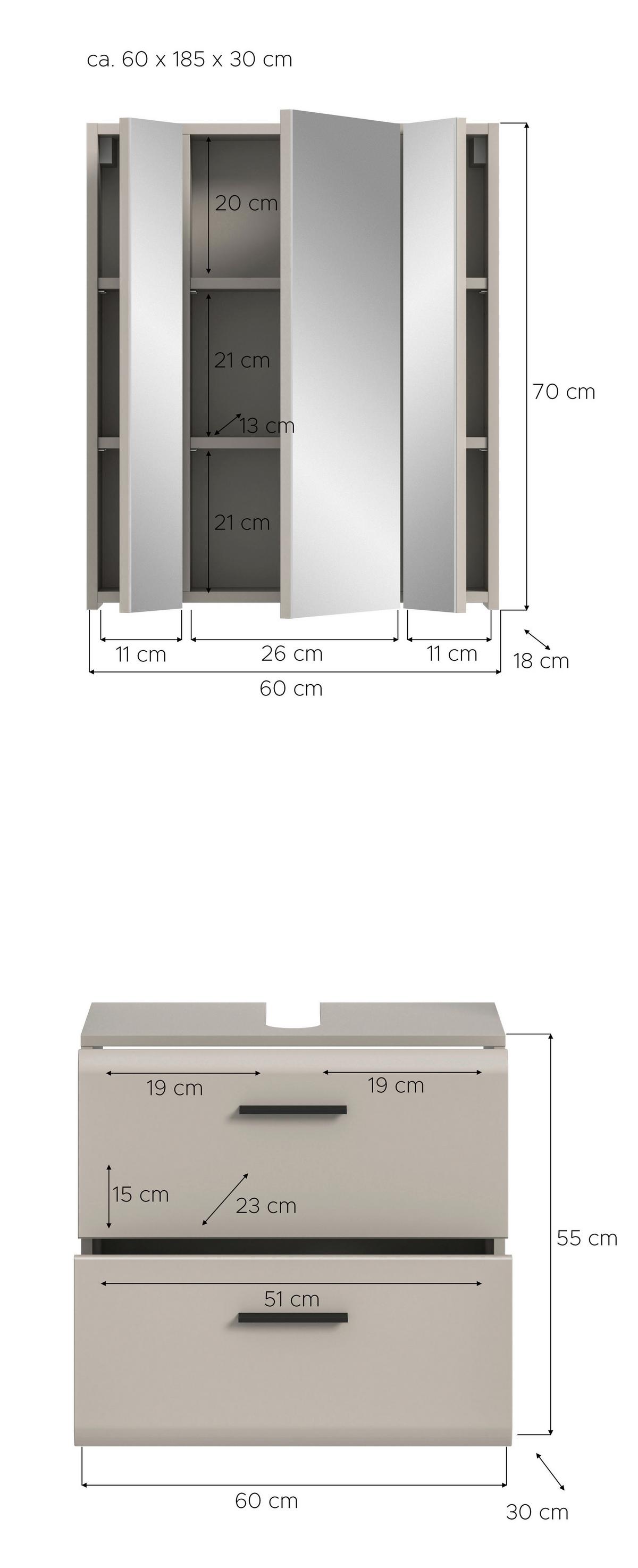 Badezimmer Ice Kaschmir B: 60cm - Kaschmir, Trend, Glas/Holzwerkstoff (60cm) - MID.YOU