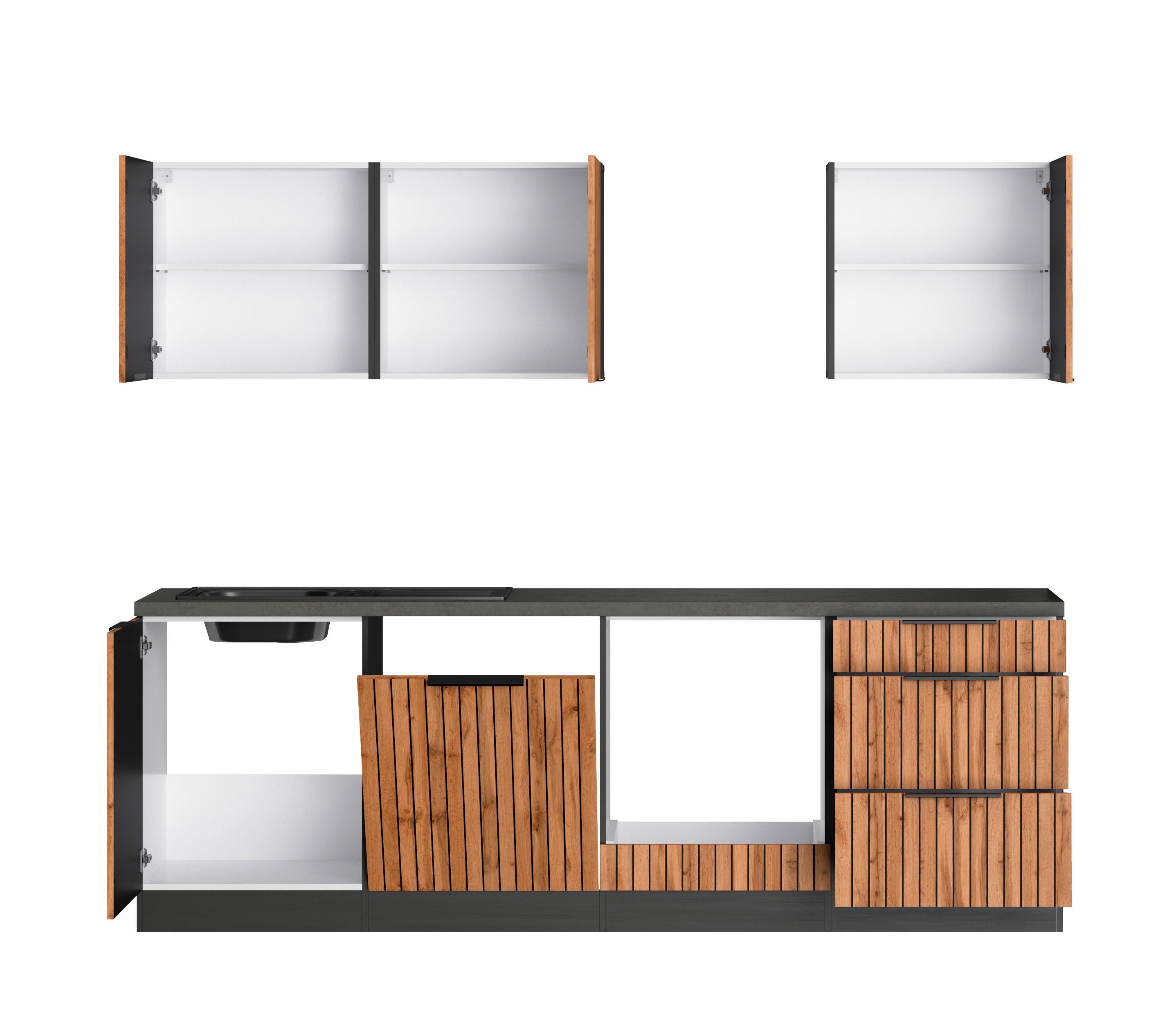 Küchenleerblock Liverpool Graphit/Eiche Dekor B: 240 cm - Schieferfarben/Eiche Wotan, Basics, Holzwerkstoff (240cm) - Held