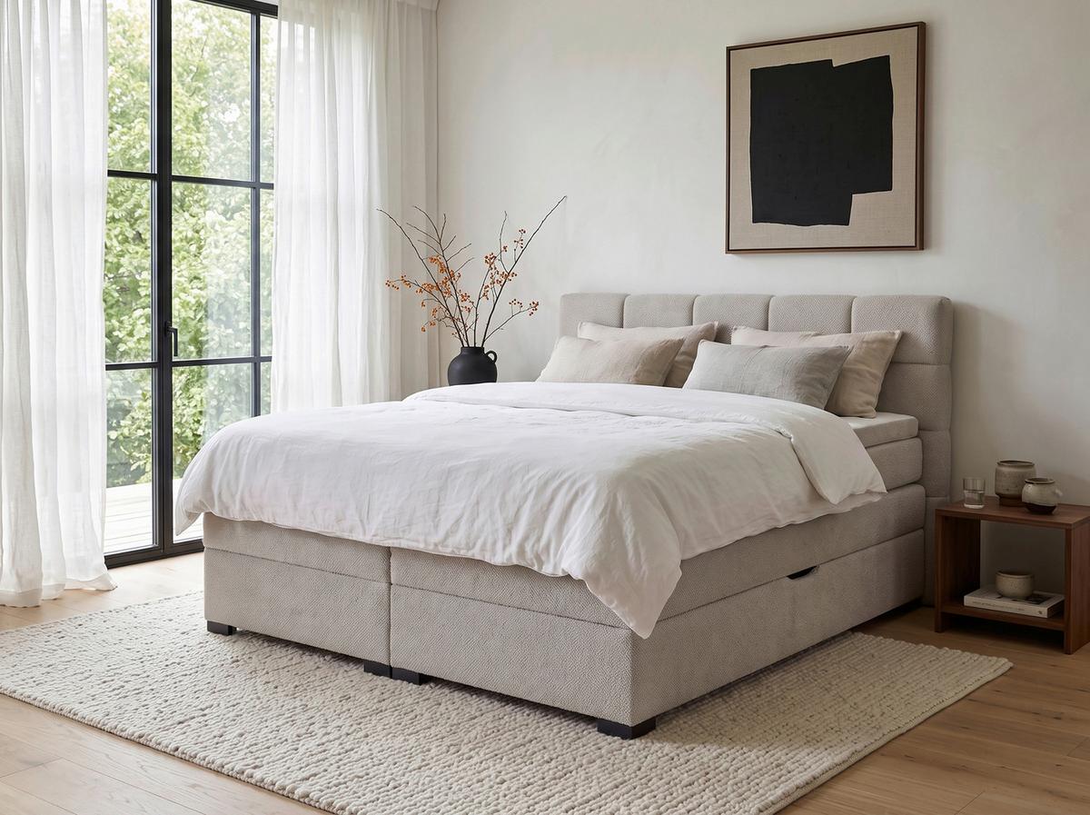 Boxspringbett April New Grau, LF: 200x200cm - Schwarz/Grau, KONVENTIONELL, Textil (200/200cm) - Sembella