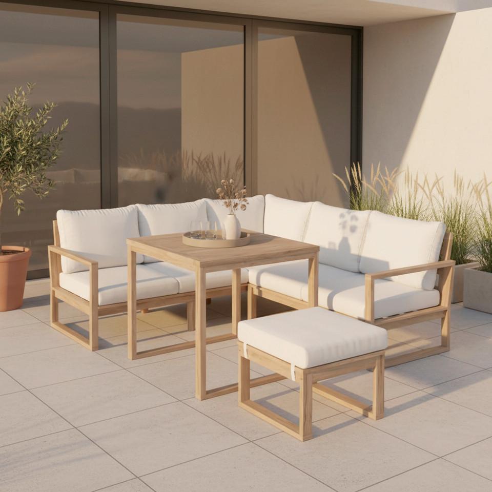 JEDÁLENSKÁ TERASOVÁ SÚPRAVA ANOUK - krémová/sivobiela, Modern, drevo/textil (194/67/71cm) - Bessagi Garden