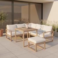 JEDÁLENSKÁ TERASOVÁ SÚPRAVA ANOUK - krémová/sivobiela, Modern, drevo/textil (194/67/71cm) - Bessagi Garden