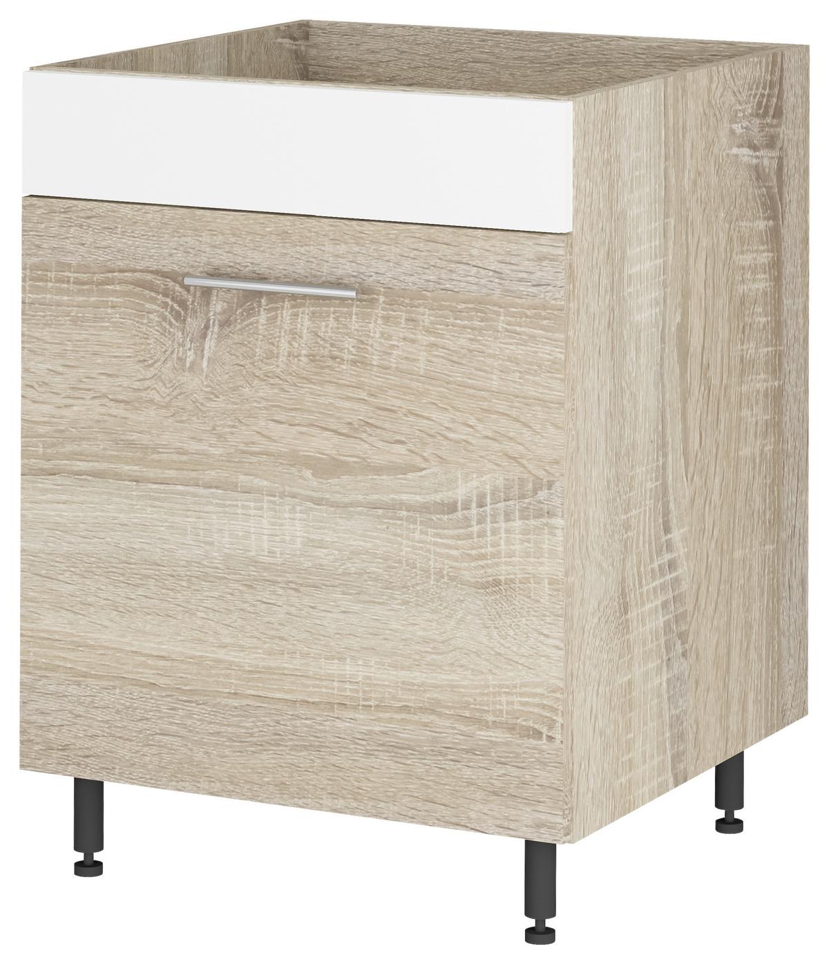 Mosogató Alsószekrény Corina - Sonoma tölgy/fehér, Modern, műanyag/faalapú anyag (60/82,4/58cm)