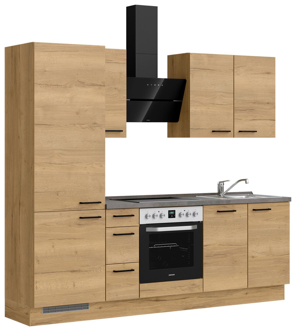 Kuchyňská linka 240 cm, dub Sierra - barvy dubu/černá, Moderní, kov/kompozitní dřevo (240cm) - Nobilia