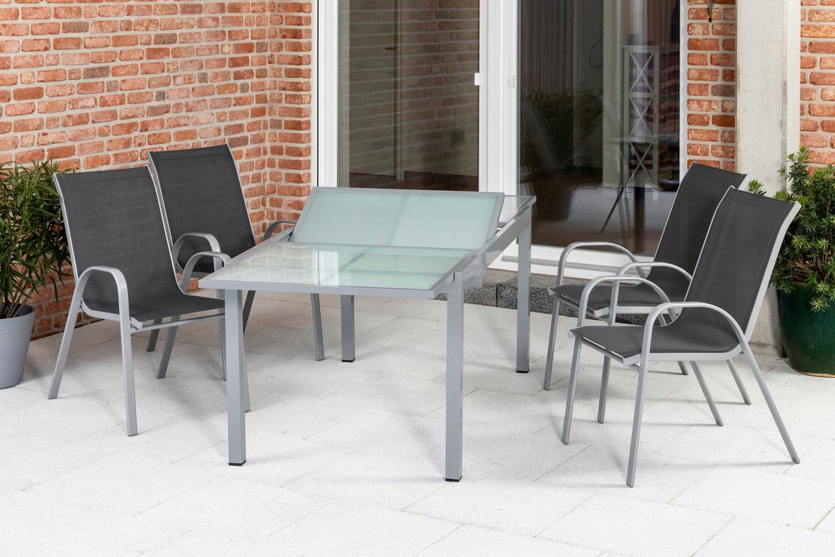 Gartenset Sorrento - Anthrazit/Silberfarben, MODERN, Textil/Metall - Gardenson