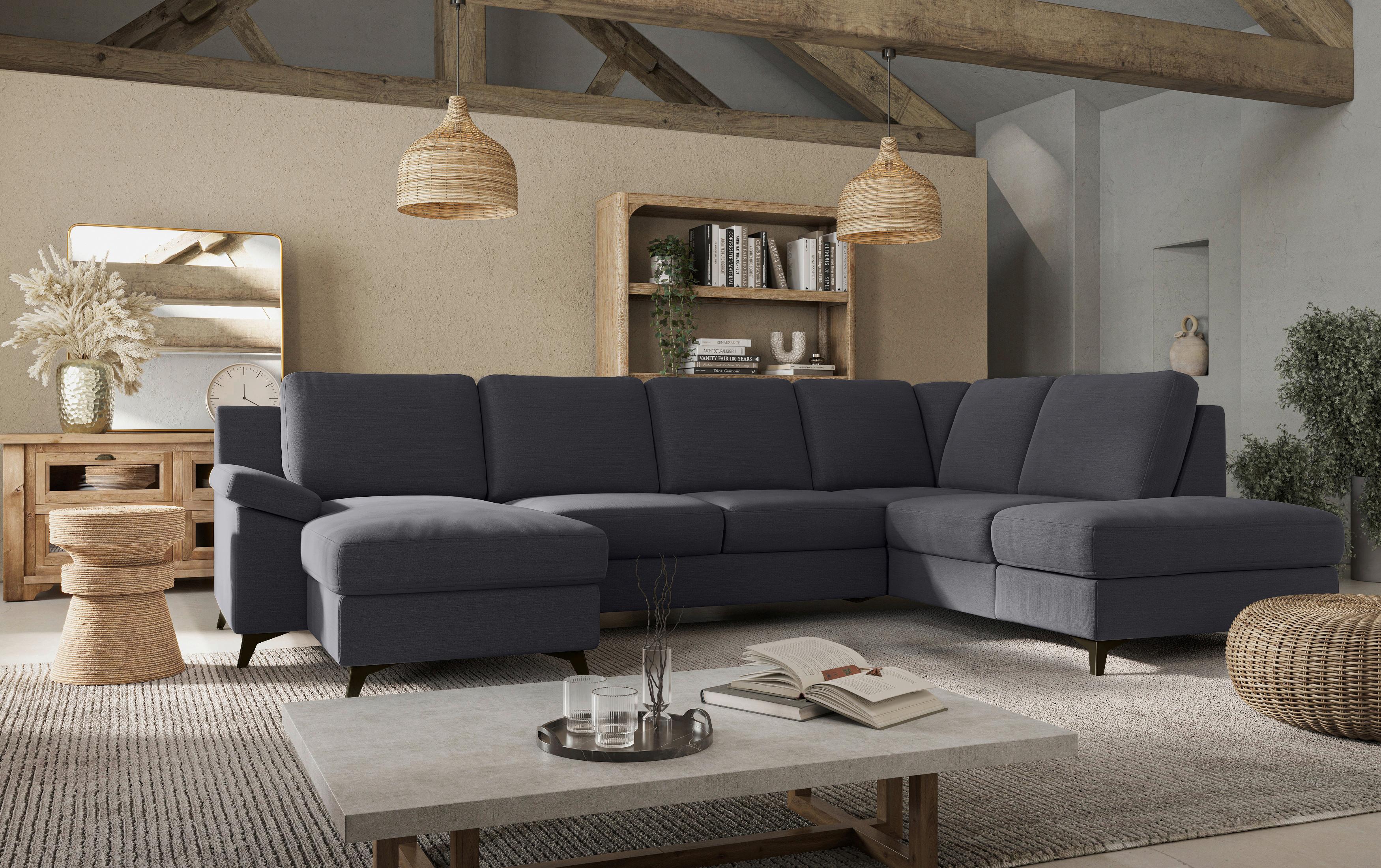 Wohnlandschaft Boom, Dunkelblau 156x309x204 - Schwarz/Dunkelblau, KONVENTIONELL, Textil (156/309/204cm) - Cotta