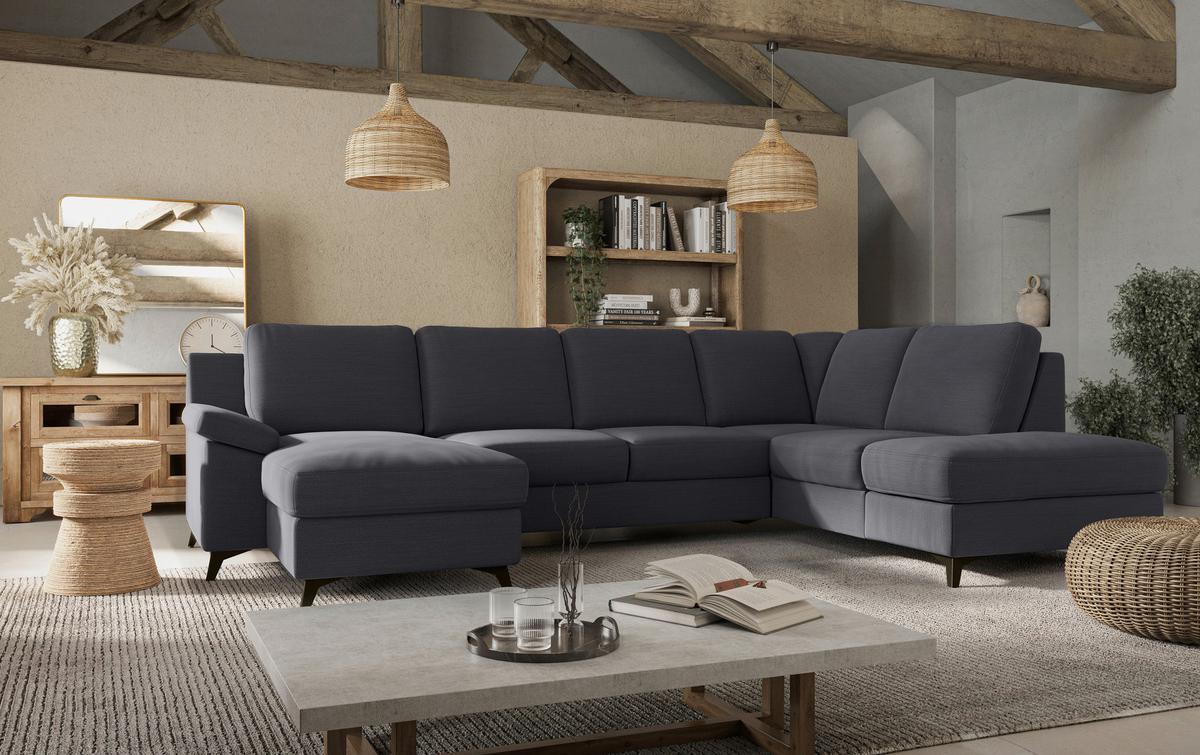 Wohnlandschaft Boom, Dunkelblau 156x309x204 - Schwarz/Dunkelblau, KONVENTIONELL, Textil (156/309/204cm) - Cotta