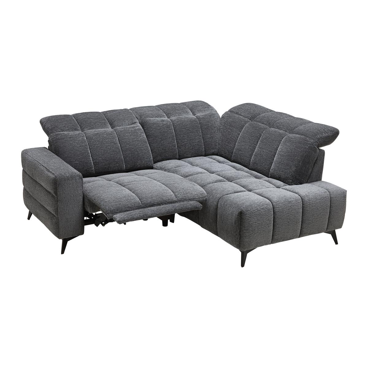 Rohová sedačka PARIS, pravá, tmavě šedá, el.relax.funkce - černá/tmavě šedá, Konvenční, kov/dřevo (215/182cm) - Mömax