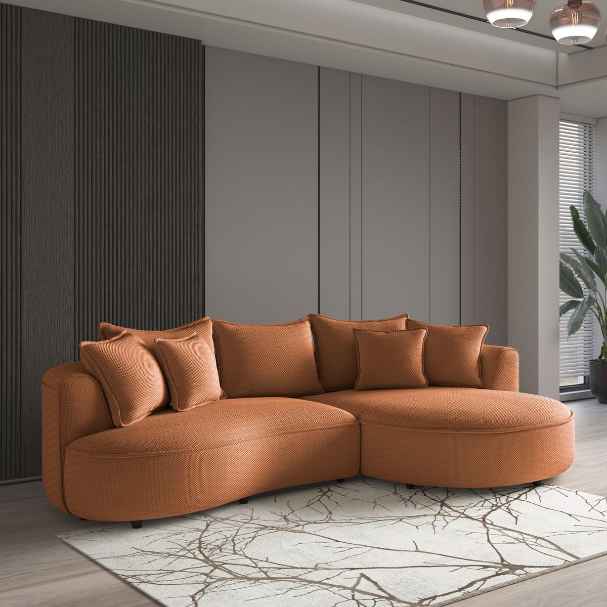 Rohová sedačka LEVI, pravá, terakota, so 7 vankúšmi - čierna/terakota, Modern, textil/plast (287/168cm)