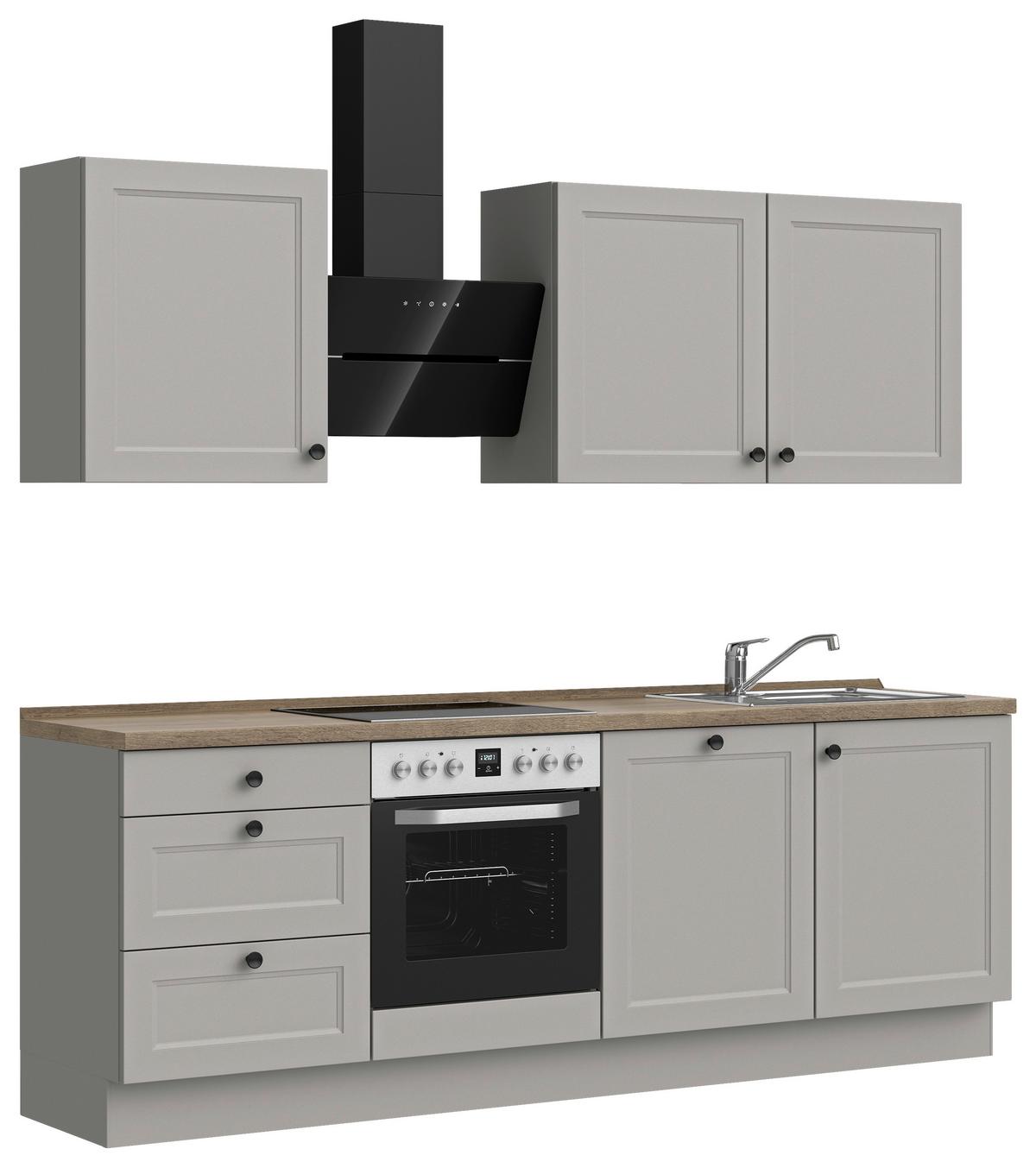 Kuchyňská linka 240 cm, kamenná sivá supermatná - šedá/černá, Moderní, kov/kompozitní dřevo (240cm) - Nobilia