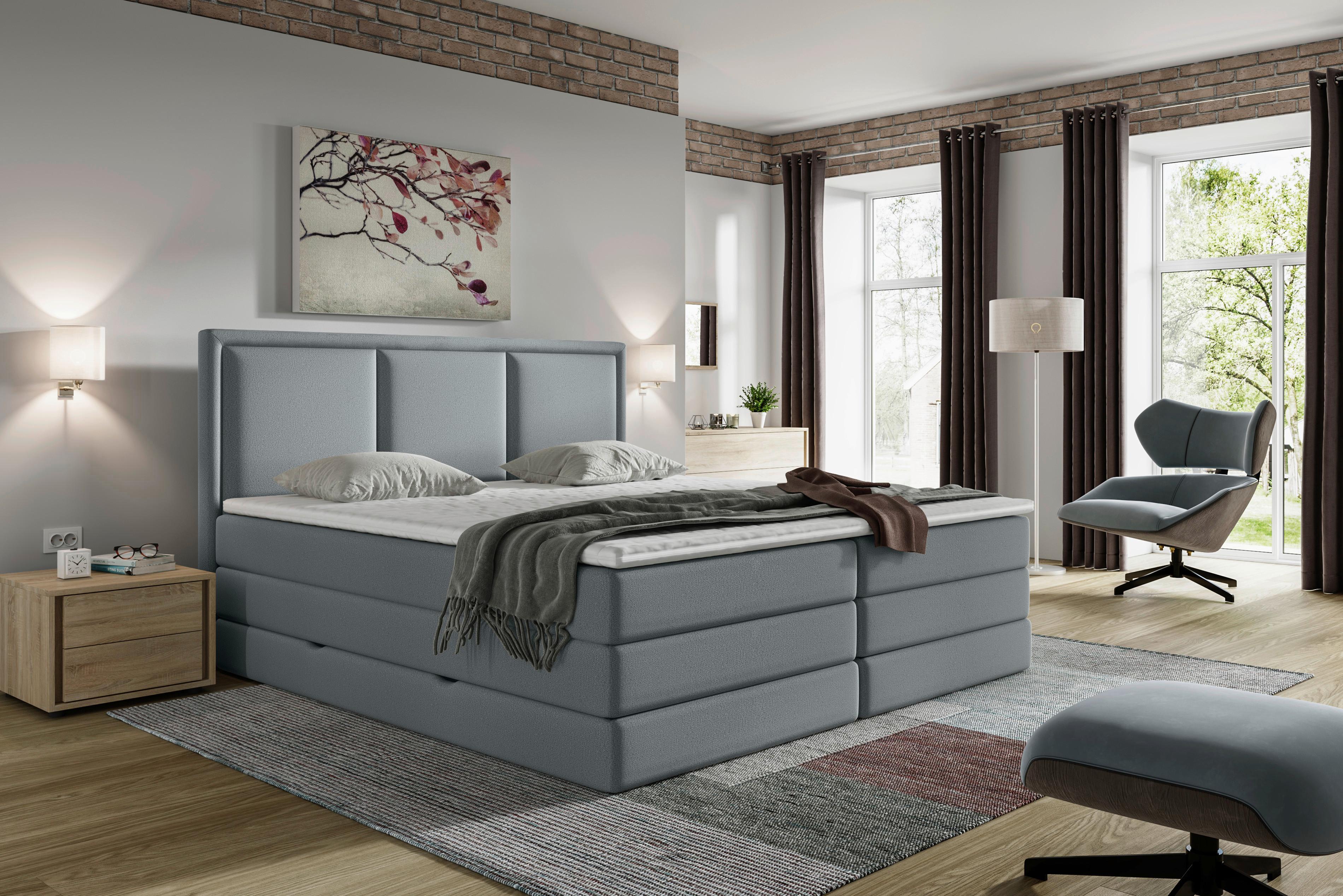 Boxspringbett mit Topper & Bettkasten 200x200 Swing - Dunkelgrau, Design, Holzwerkstoff/Textil (200/200cm) - MID.YOU