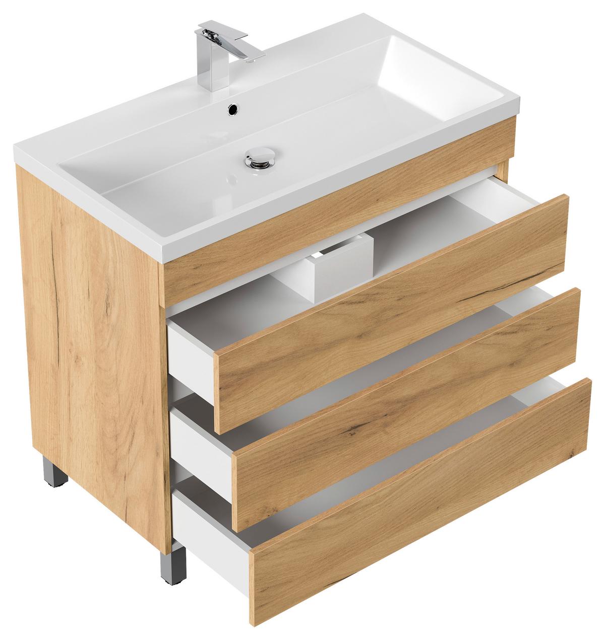 WASCHTISCHKOMBI Fellini Eichefarben B: 90cm - Eichefarben/Weiß, Basics, Holzwerkstoff/Stein (90cm) - MID.YOU